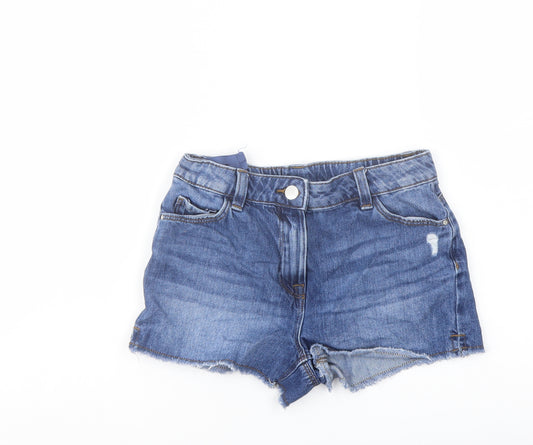 NEXT Girls Blue Cotton Cut-Off Shorts Size 10 Years Regular Zip