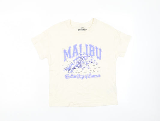 Marks and Spencer Girls Beige Cotton Basic T-Shirt Size 10-11 Years Crew Neck Pullover - Malibu, Sequins