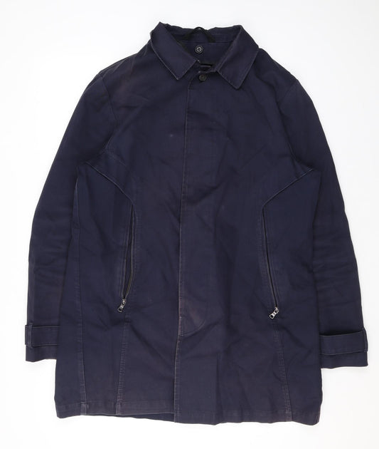 Marks and Spencer Mens Blue Rain Coat Coat Size L Button