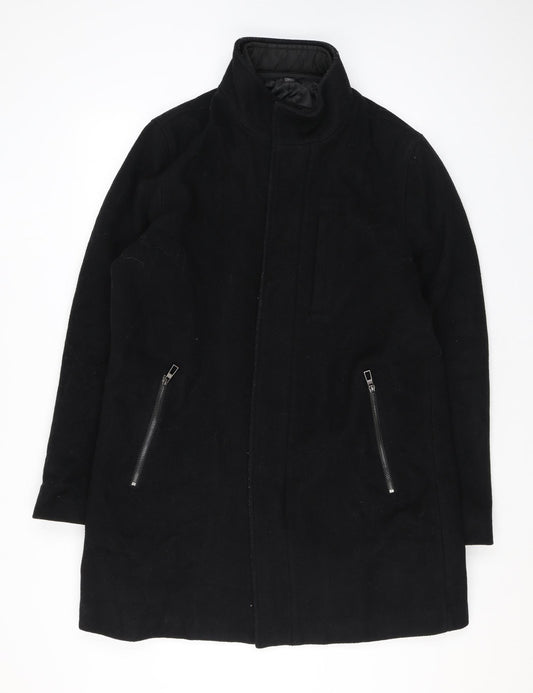 Marks and Spencer Mens Black Overcoat Coat Size L Zip