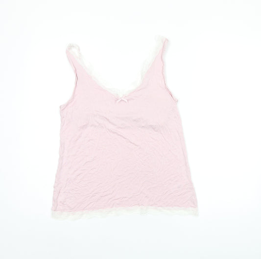 Marks and Spencer Womens Pink Solid Viscose Cami Pyjama Top Size 14 - Lace Details