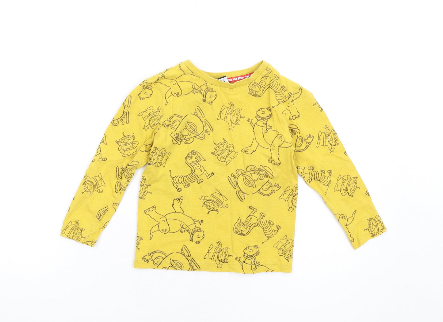 Disney Boys Yellow Cotton Basic T-Shirt Size 4-5 Years Round Neck Pullover - Toy Story