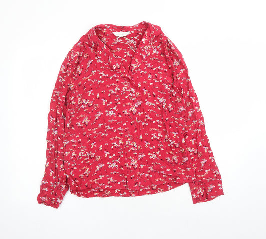 Marks and Spencer Womens Red Floral Viscose Top Pyjama Top Size 8 Button