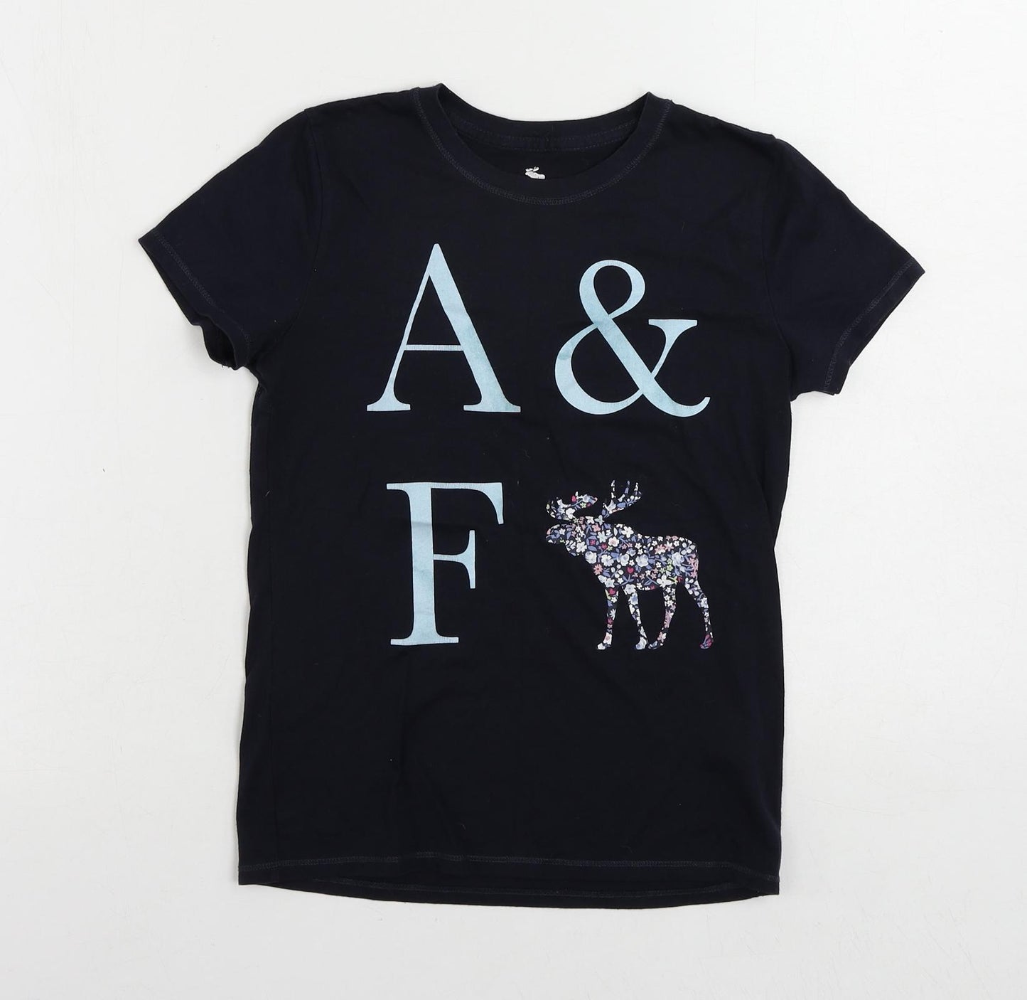 abercrombie kids Girls Blue Cotton Pullover T-Shirt Size 11-12 Years Crew Neck Pullover - Logo