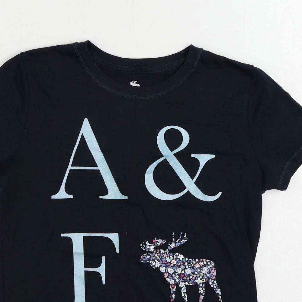 abercrombie kids Girls Blue Cotton Pullover T-Shirt Size 11-12 Years Crew Neck Pullover - Logo