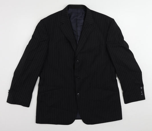 Marks and Spencer Mens Black Striped Polyester Jacket Suit Jacket Size 42 Regular