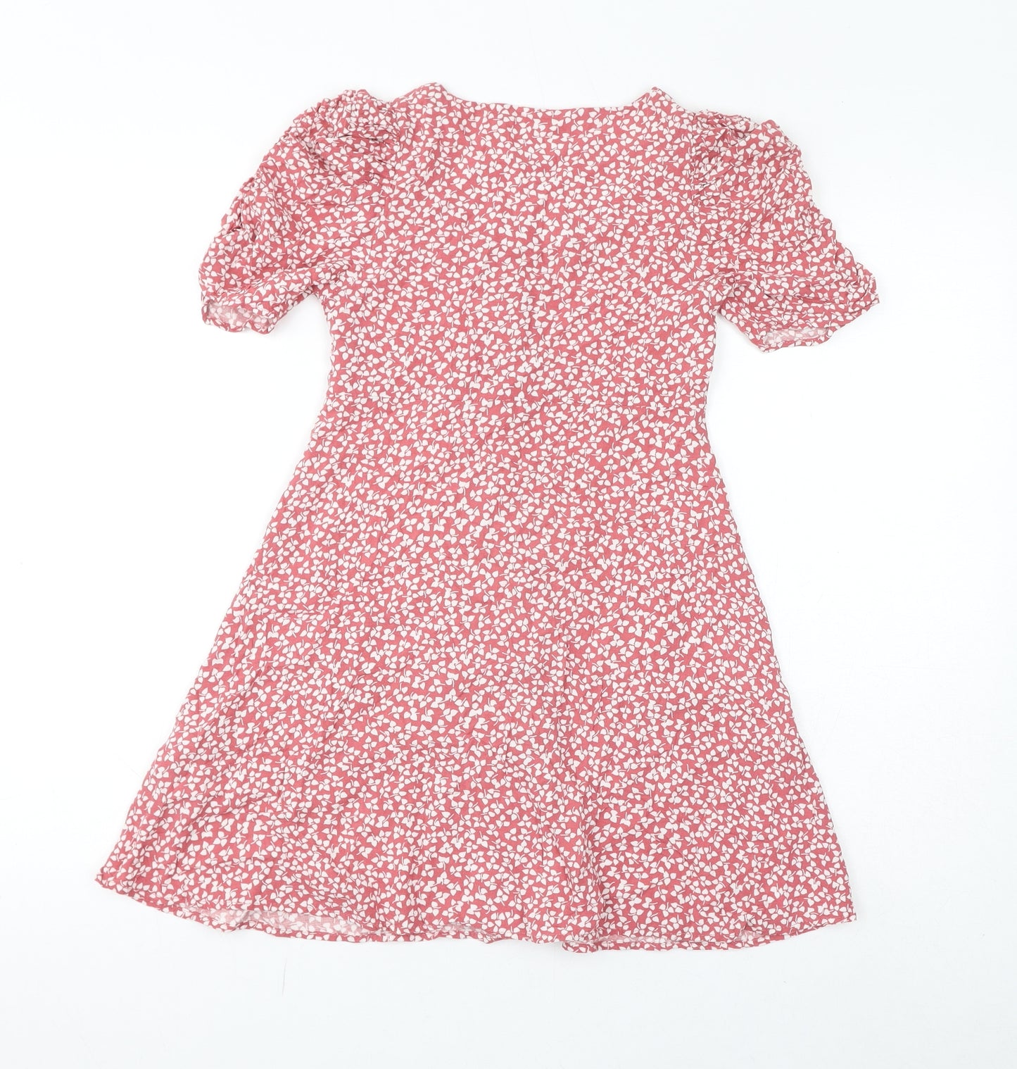 NEXT Girls Red Floral Viscose A-Line Size 9 Years Round Neck Button