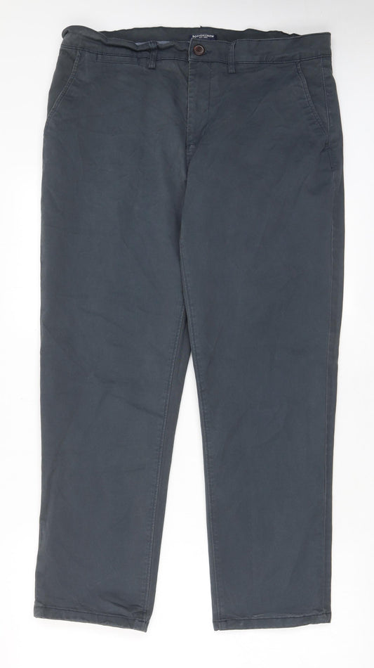 Bosten Crew Mens Blue Cotton Chino Trousers Size 36 in L29 in Regular Zip - Short leg, Pockets