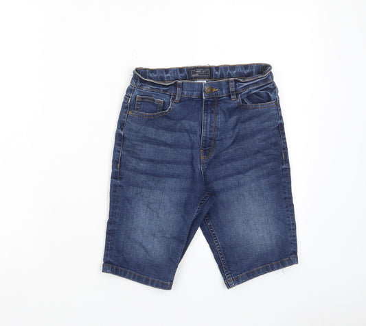 NEXT Boys Blue Cotton Bermuda Shorts Size 10 Years Regular Zip - Pockets, Adjustable waist