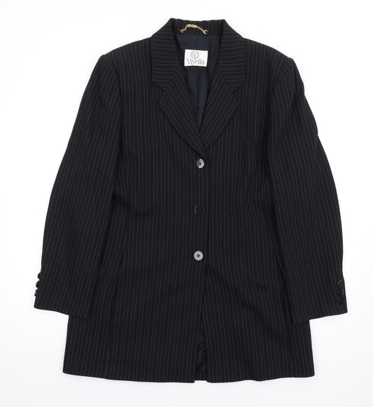 Viyella Womens Black Striped Polyester Jacket Blazer Size 12