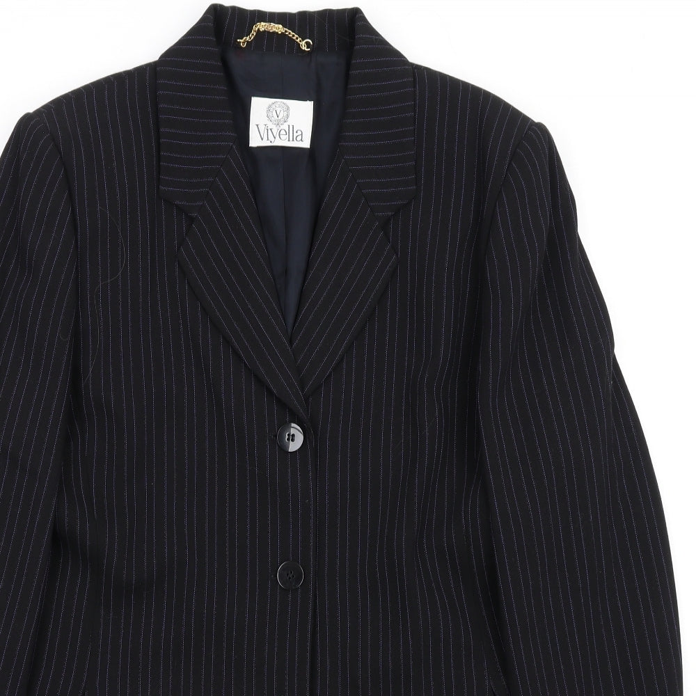 Viyella Womens Black Striped Polyester Jacket Blazer Size 12