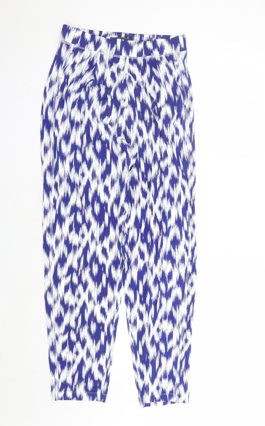 Marks and Spencer Womens Blue Geometric Viscose Carrot Leggings Size 8 L28 in