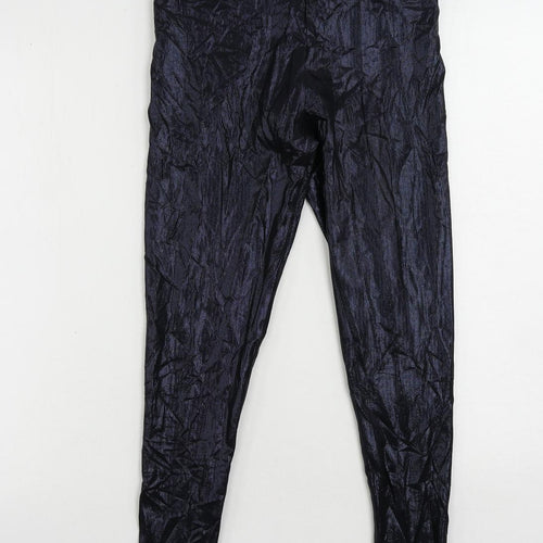 Marks and Spencer Womens Blue Cotton Carrot Leggings Size 10 L26 in - Metallic