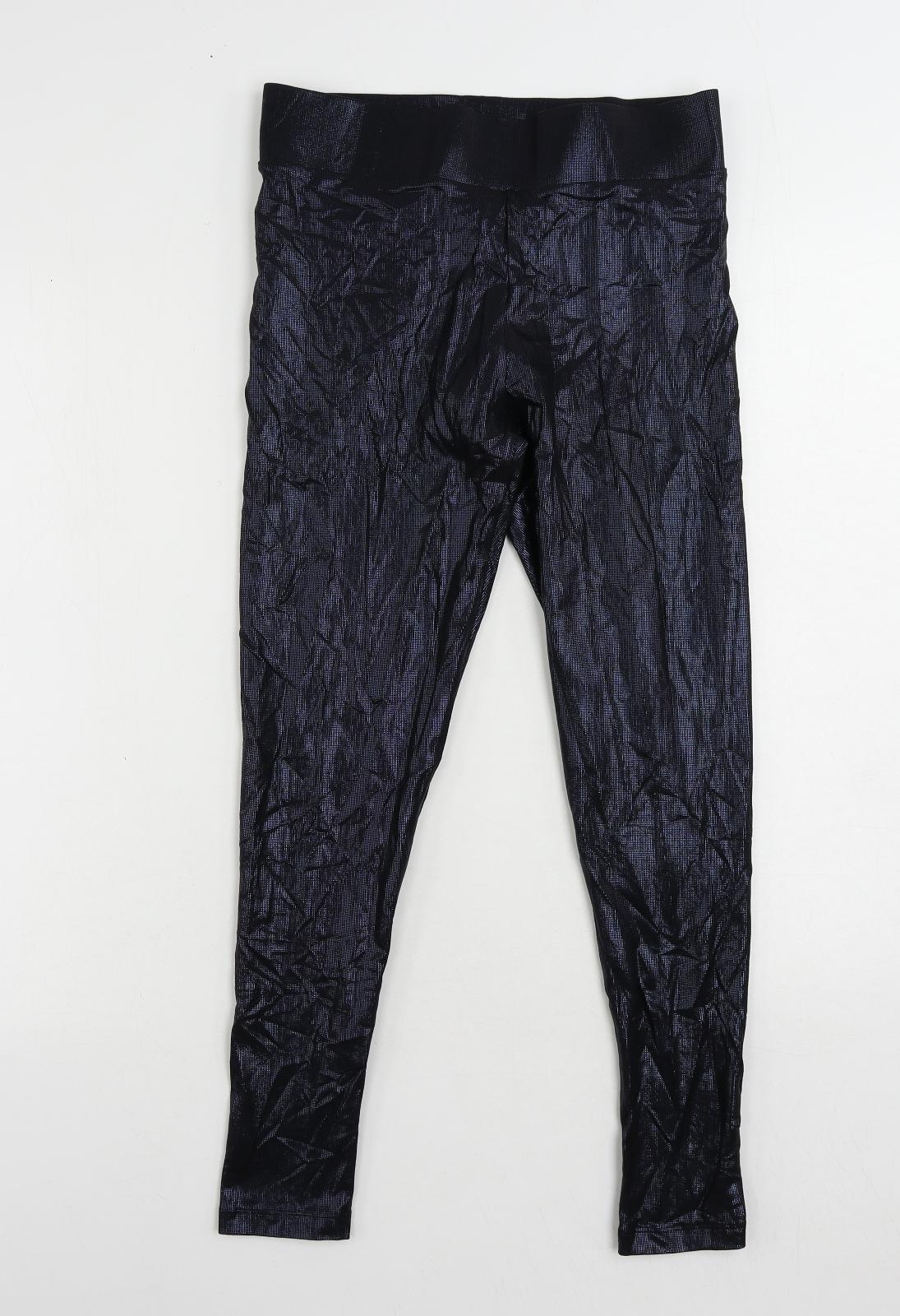 Marks and Spencer Womens Blue Cotton Carrot Leggings Size 10 L26 in - Metallic