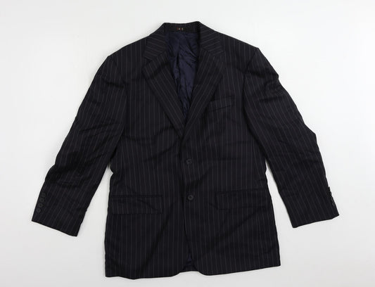 DAKS Mens Black Striped Wool Jacket Suit Jacket Size 36 Regular