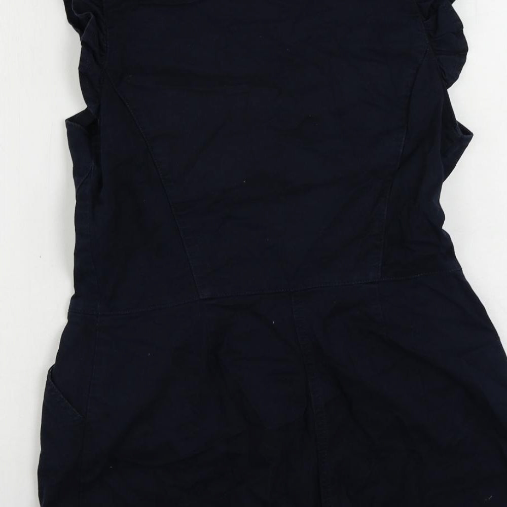 Miss Selfridge Womens Blue Cotton Playsuit One-Piece Size 12 Button - Ruffle