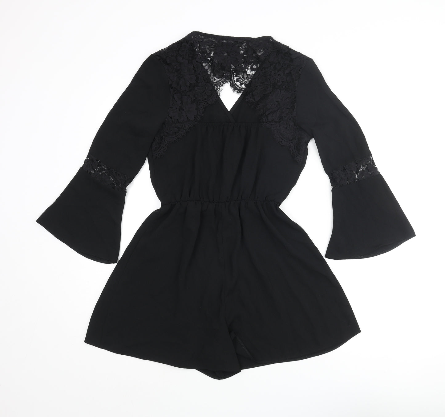 Miss Selfridge Womens Black Polyester Playsuit One-Piece Size 8 L3 in Pullover - Lace Detail