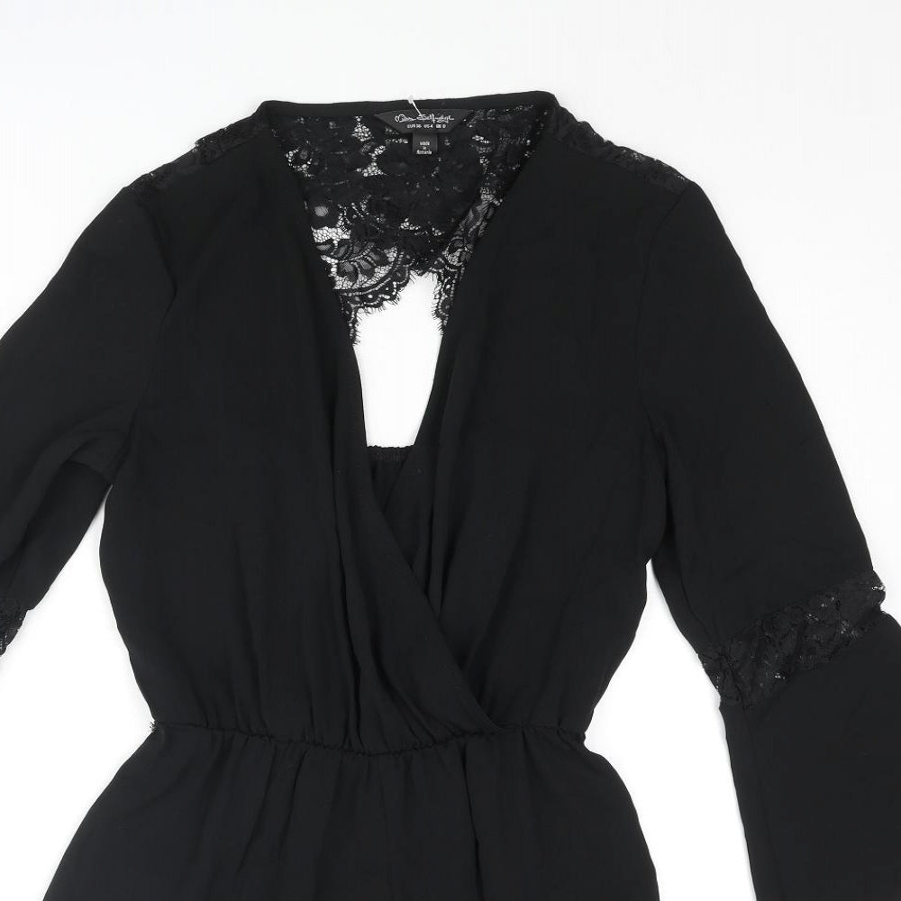 Miss Selfridge Womens Black Polyester Playsuit One-Piece Size 8 L3 in Pullover - Lace Detail