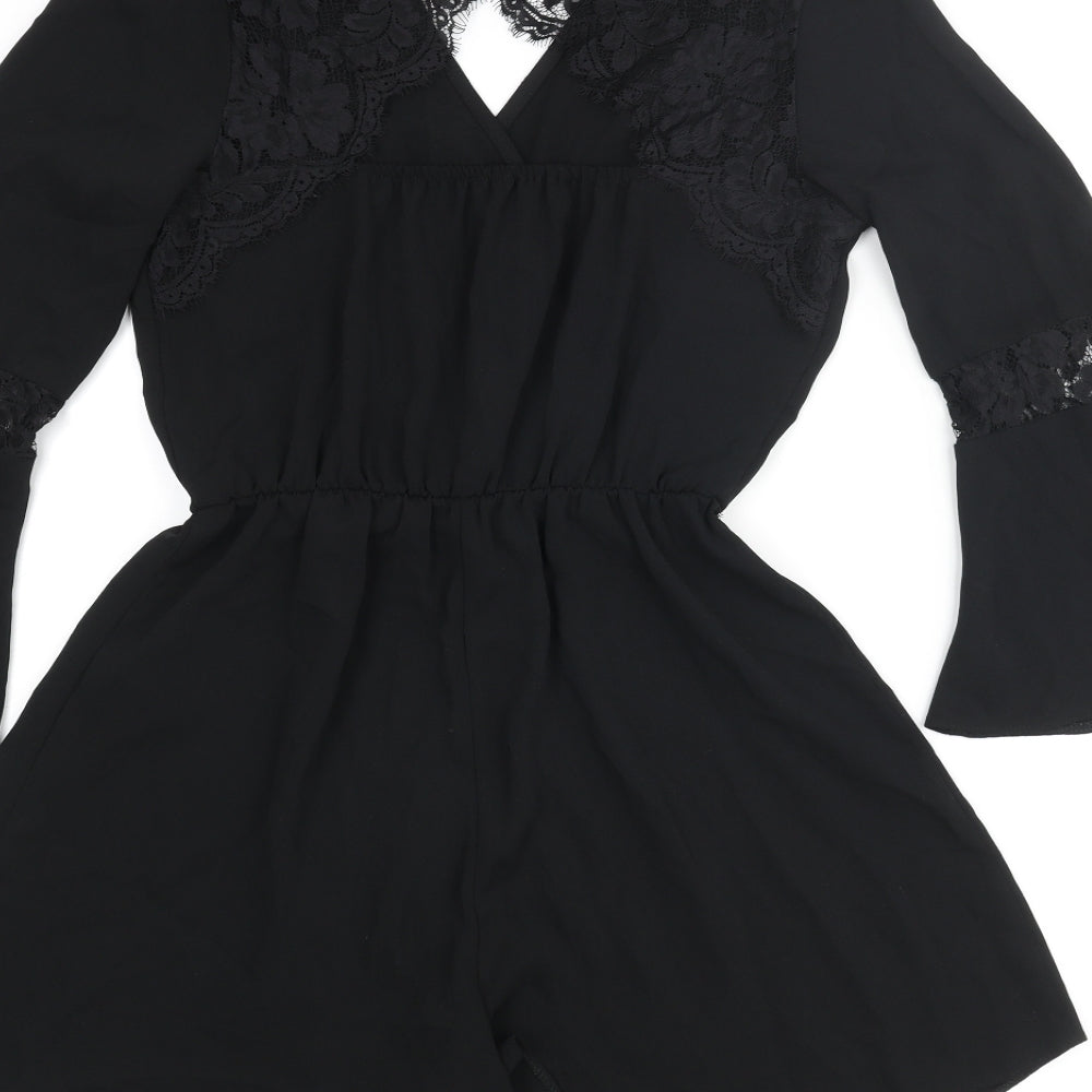 Miss Selfridge Womens Black Polyester Playsuit One-Piece Size 8 L3 in Pullover - Lace Detail