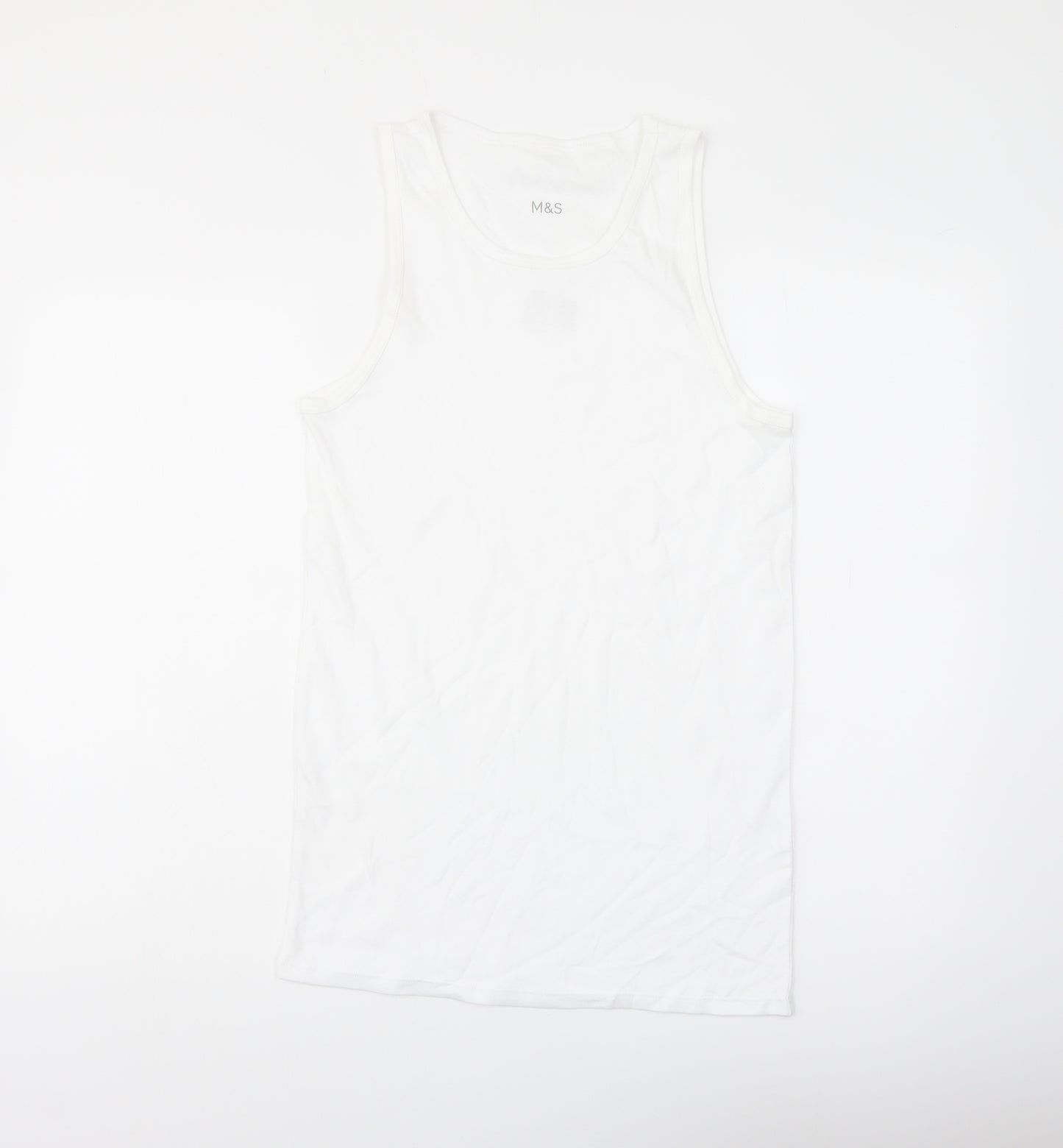 Marks and Spencer Mens White Cotton T-Shirt Size M Round Neck