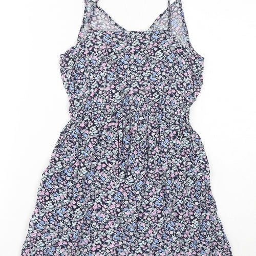 H&M Girls Purple Floral Viscose A-Line Size 9-10 Years V-Neck