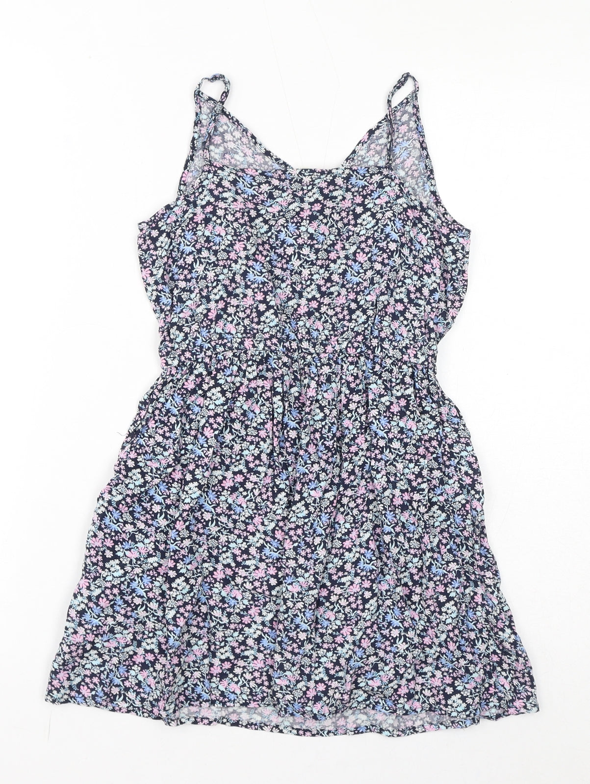 H&M Girls Purple Floral Viscose A-Line Size 9-10 Years V-Neck