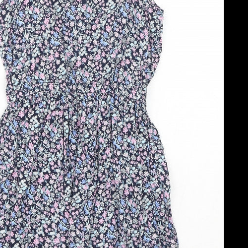 H&M Girls Purple Floral Viscose A-Line Size 9-10 Years V-Neck