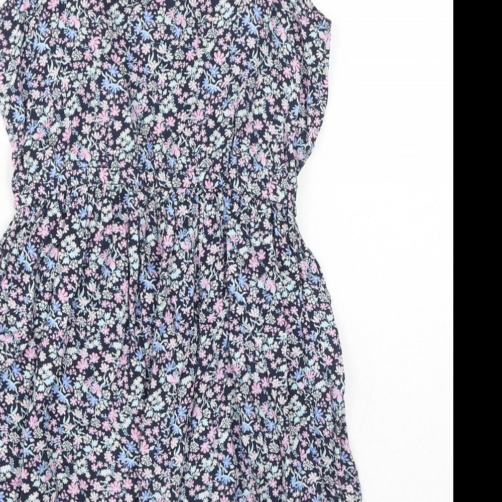 H&M Girls Purple Floral Viscose A-Line Size 9-10 Years V-Neck