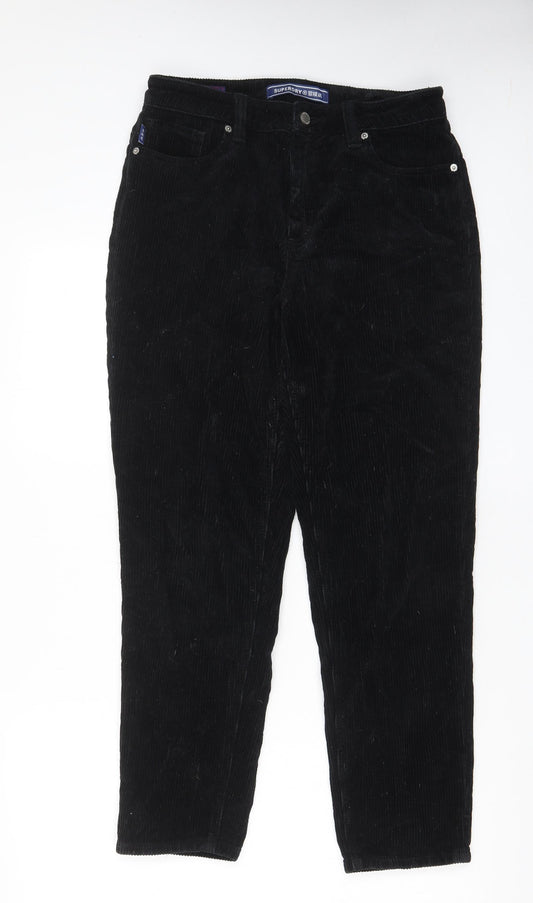 Superdry Mens Black Cotton Trousers Size 30 in L32 in Regular Zip - Pockets, Logo, Embroided