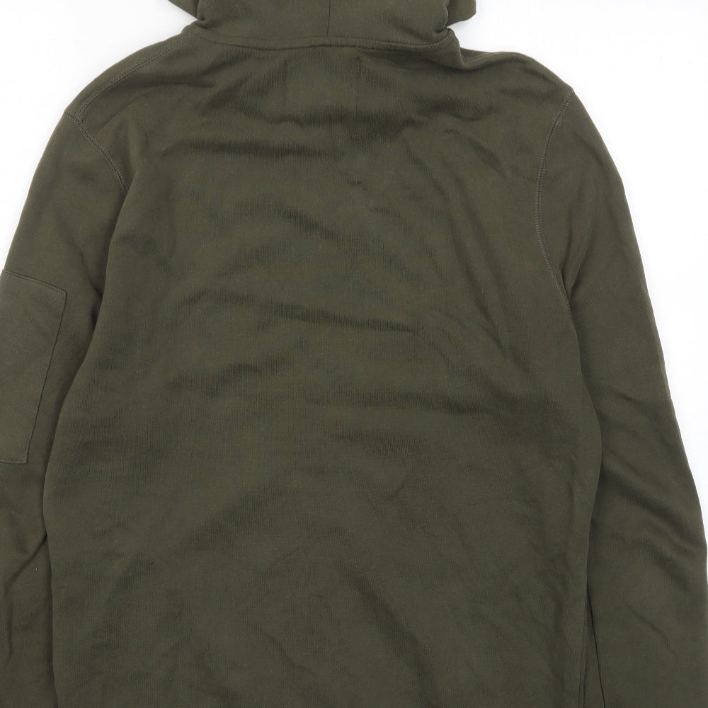 River Island Mens Green Cotton Full Zip Hoodie Size S - Pockets, Zips