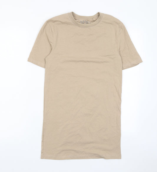 Boohoo Mens Beige Cotton T-Shirt Size S Crew Neck