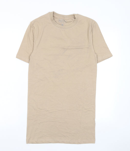 Boohoo Mens Beige Cotton T-Shirt Size S Crew Neck