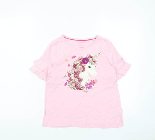 Isaac Mizrahi Girls Pink Cotton Basic T-Shirt Size 10-11 Years Crew Neck Pullover - Unicorn, Sequins