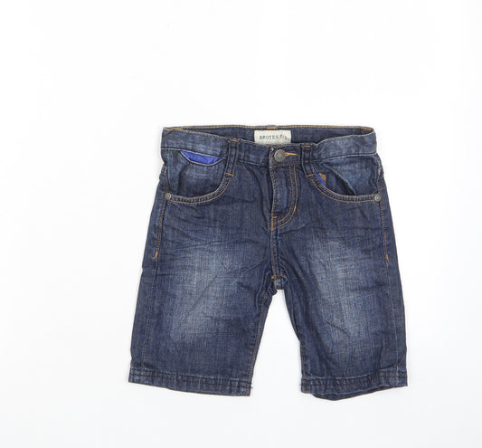 Brotes Boys Blue Cotton Bermuda Shorts Size 3 Years Regular Zip - Pockets, Adjustable waist