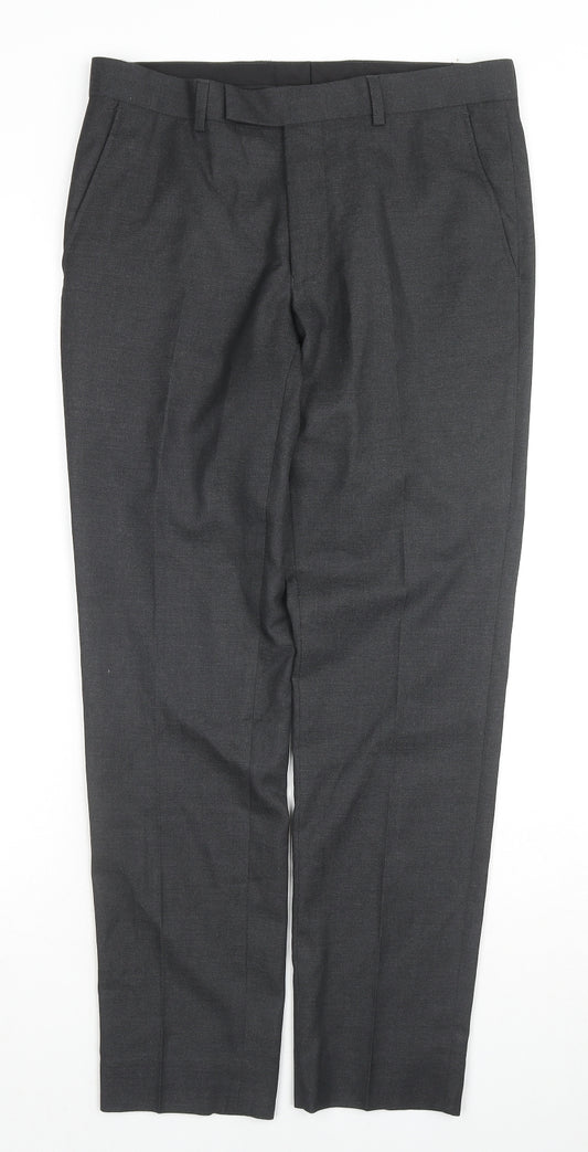 Moss London Mens Grey Polyester Trousers Size 30 in L28 in Slim Zip