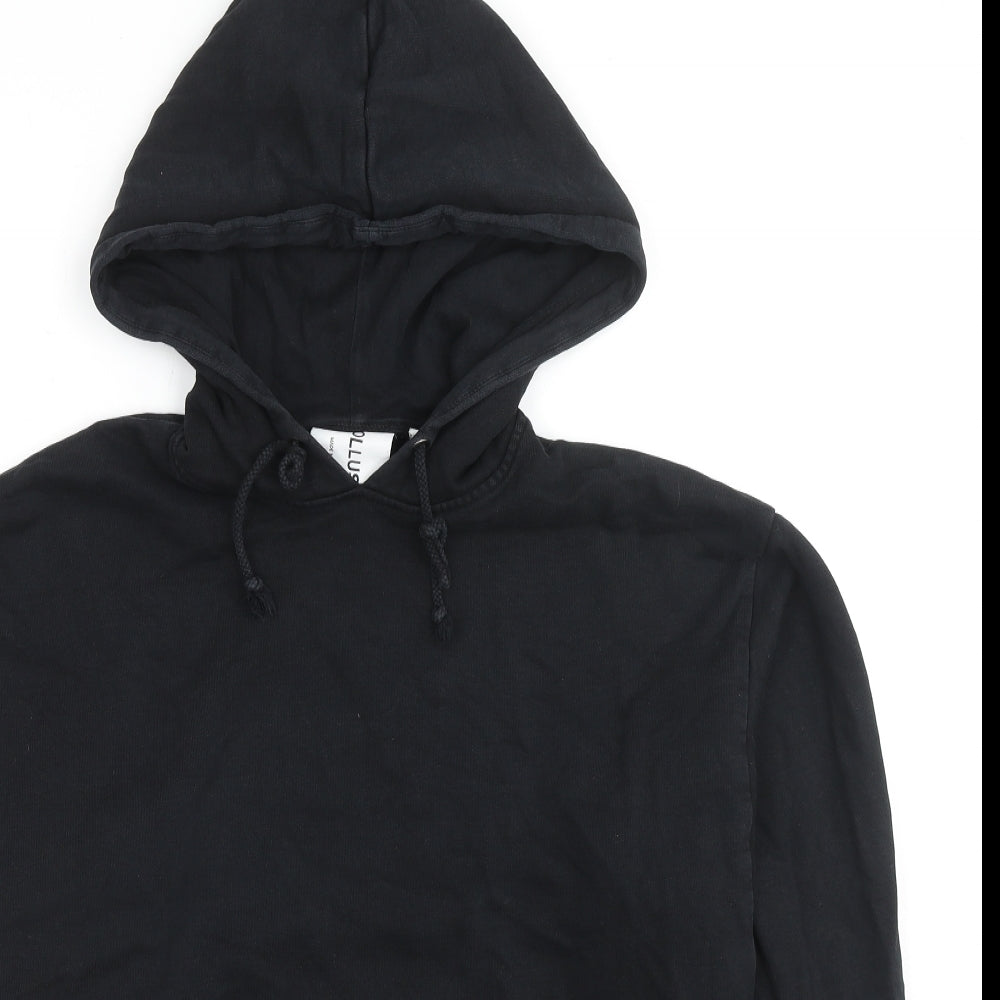 COLLUSION Mens Black Cotton Pullover Hoodie Size S