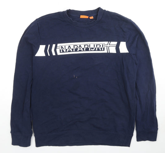 Napapijri Mens Blue Cotton Pullover Sweatshirt Size L - Logo