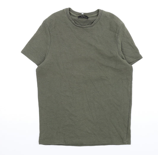 Zara Mens Green Cotton T-Shirt Size M Round Neck