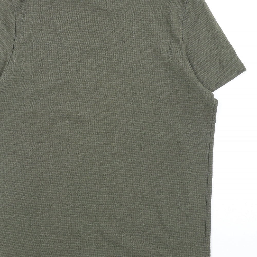 Zara Mens Green Cotton T-Shirt Size M Round Neck