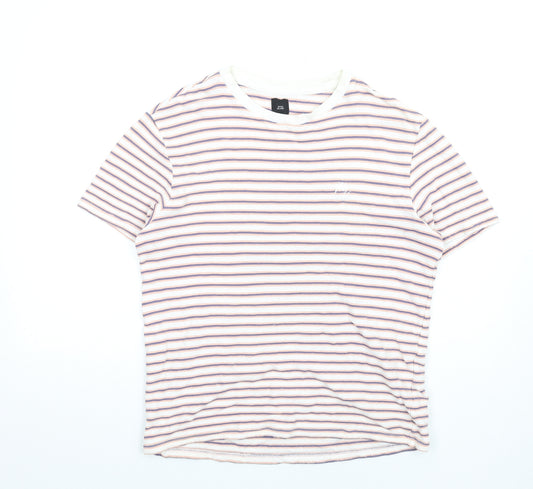 River Island Mens Multicoloured Striped Cotton T-Shirt Size M Round Neck