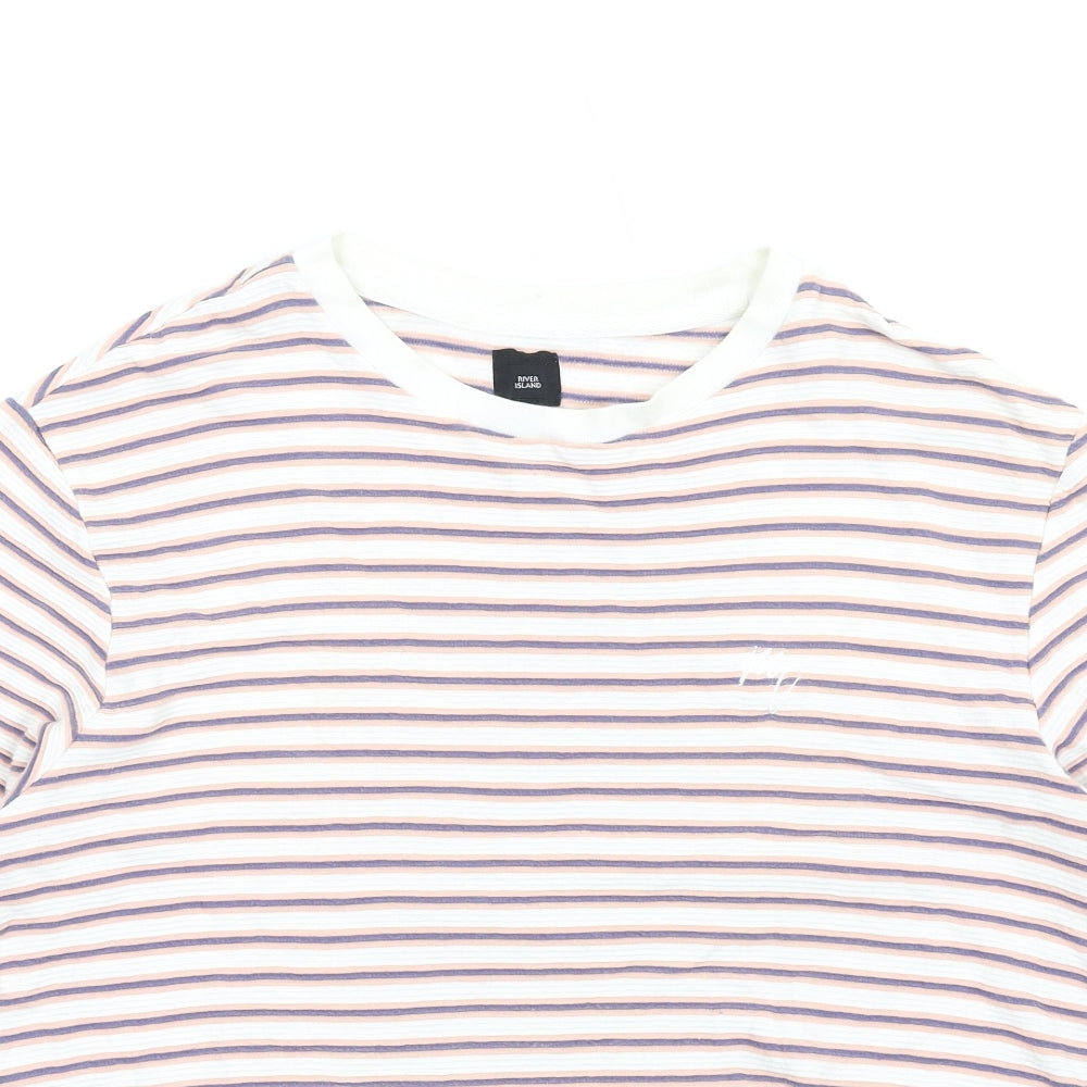 River Island Mens Multicoloured Striped Cotton T-Shirt Size M Round Neck