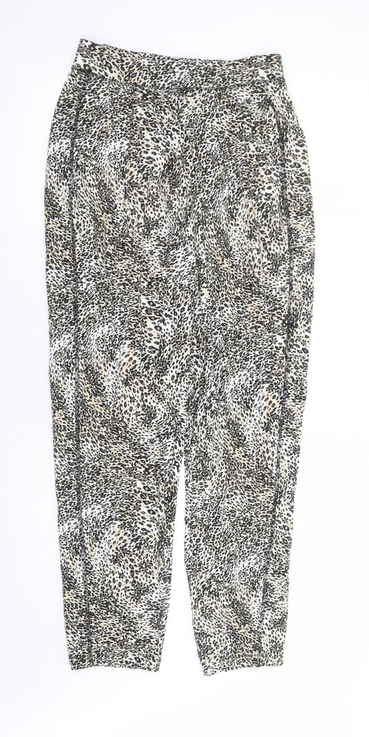 Marks and Spencer Womens Brown Animal Print Viscose Carrot Leggings Size 8 L29 in - Elasticated Waist Long Leg Leopard Pattern