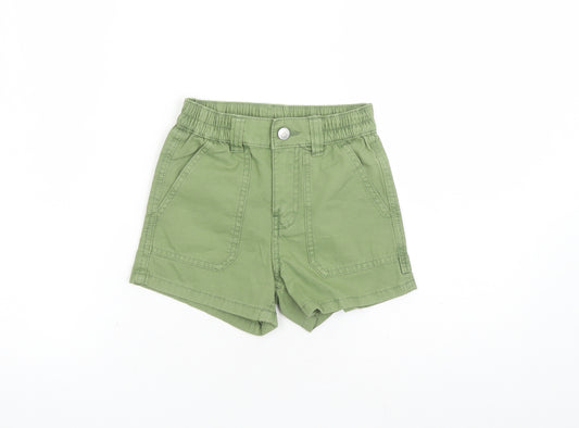 Marks and Spencer Girls Green Cotton Mom Shorts Size 6-7 Years L3 in Regular Zip - Elasticated Waist