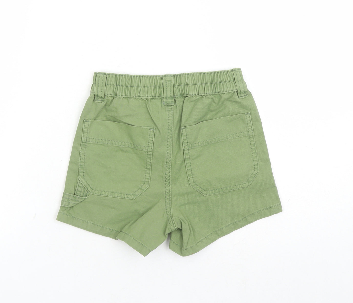 Marks and Spencer Girls Green Cotton Mom Shorts Size 6-7 Years L3 in Regular Zip - Elasticated Waist