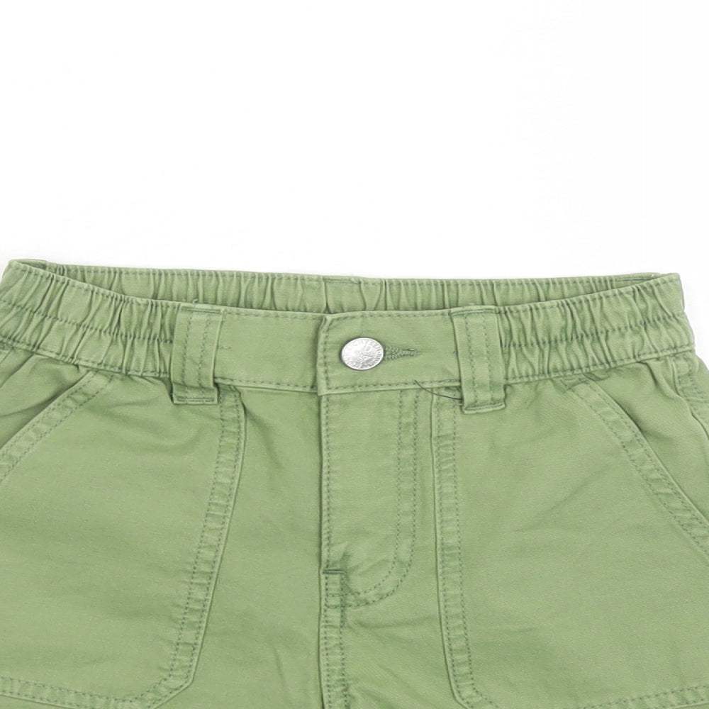 Marks and Spencer Girls Green Cotton Mom Shorts Size 6-7 Years L3 in Regular Zip - Elasticated Waist