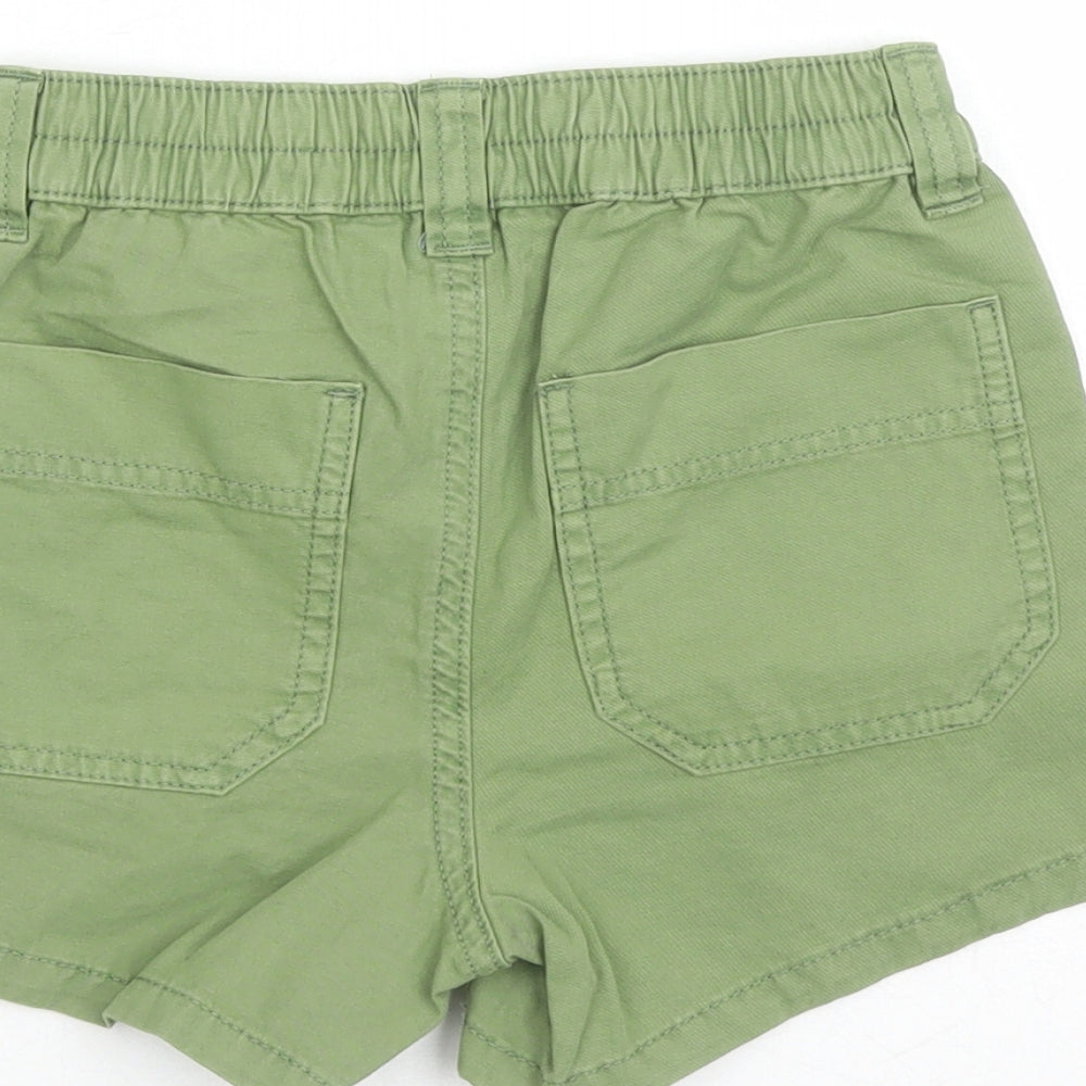 Marks and Spencer Girls Green Cotton Mom Shorts Size 6-7 Years L3 in Regular Zip - Elasticated Waist