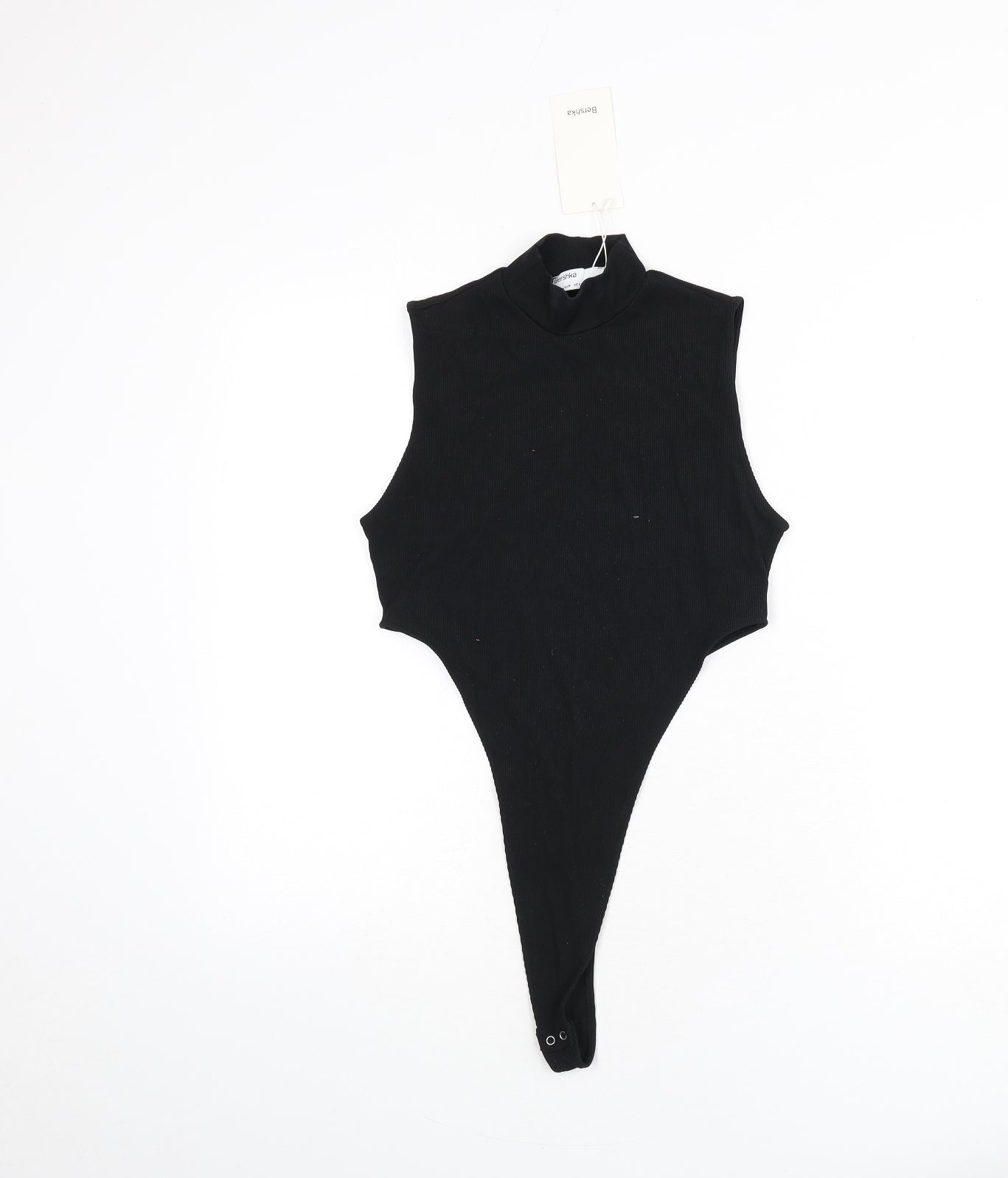 Bershka Womens Black Polyamide Bodysuit One-Piece Size M Snap - Ribbed