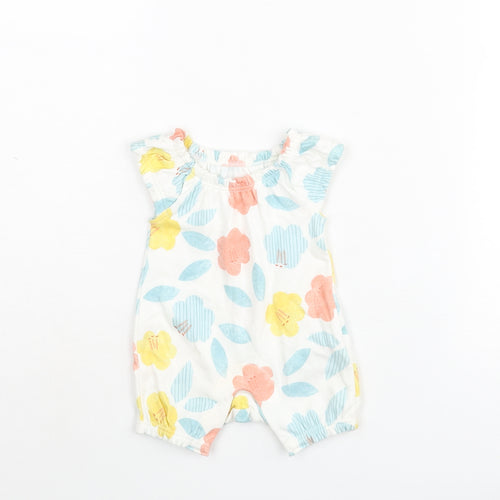 Marks and Spencer Baby White Geometric Cotton Romper One-Piece Size Newborn Snap - Floral