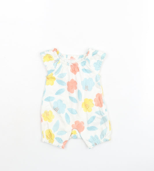 Marks and Spencer Baby White Geometric Cotton Romper One-Piece Size Newborn Snap - Floral