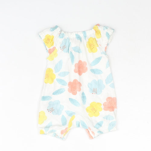 Marks and Spencer Baby White Geometric Cotton Romper One-Piece Size Newborn Snap - Floral